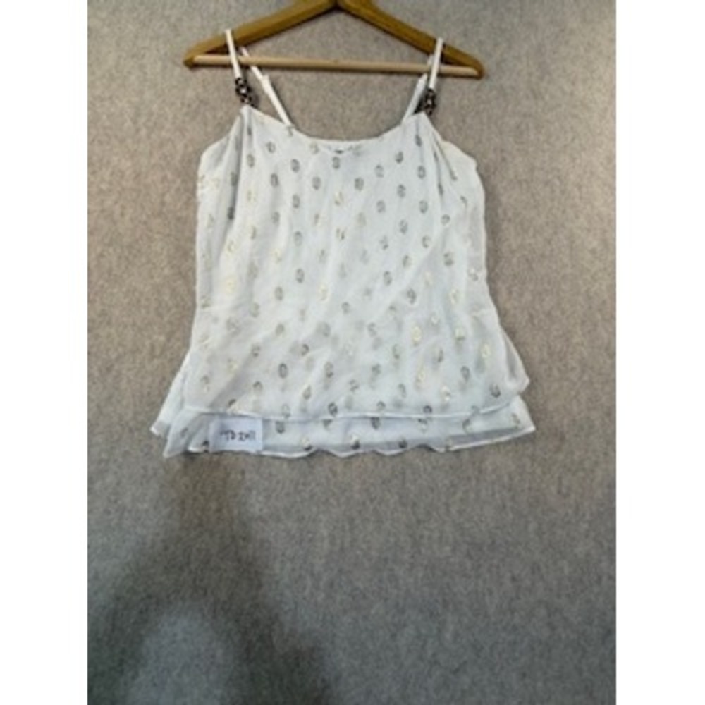 White House Black Market‎ Camisole Top White Gold Metallic Foil Medallion Small